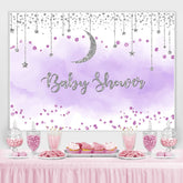 Lofaris Purple And Silver Glitter Moon Baby Shower Backdrop